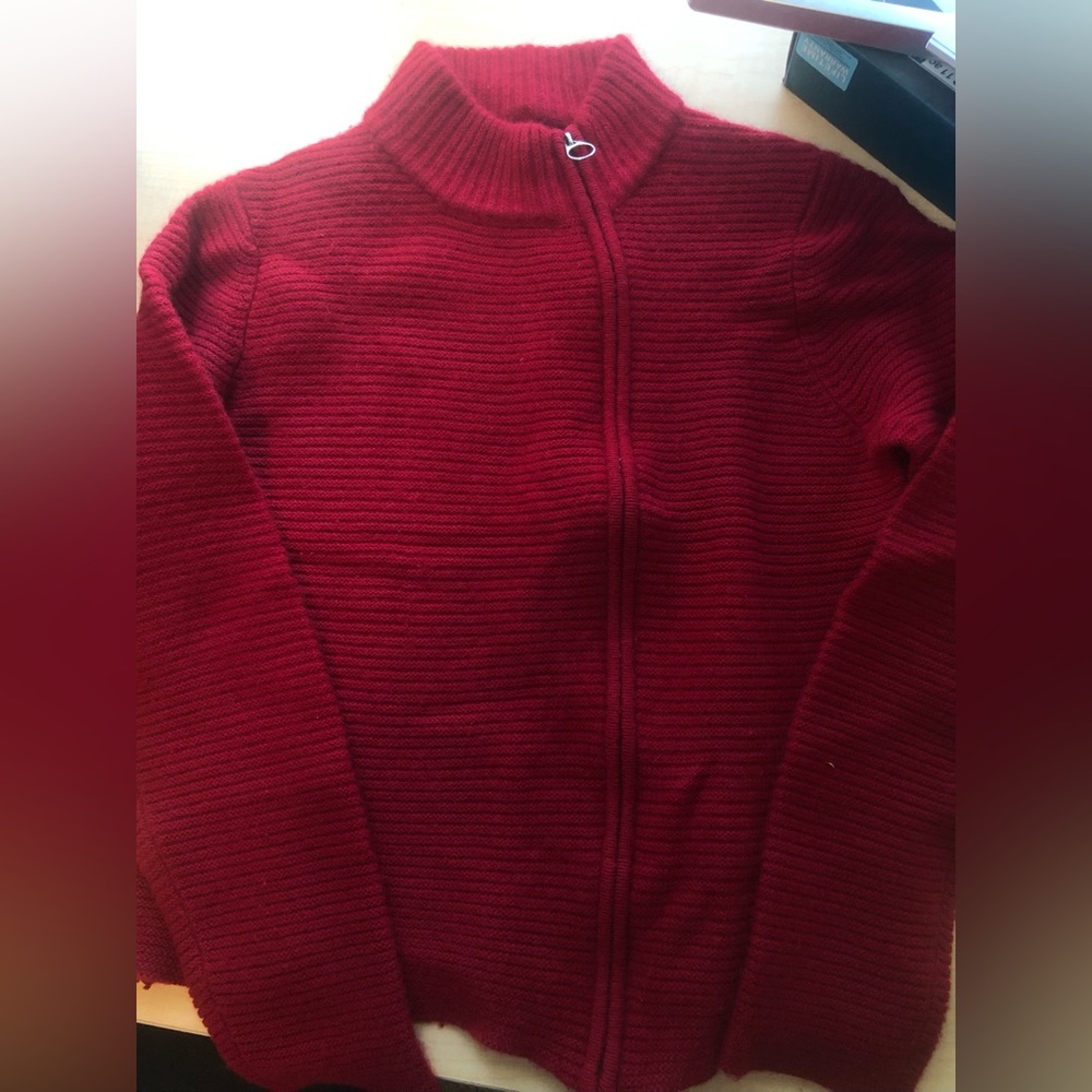 Daniel Bishop Red Ribbed Zip-Up Cardigan